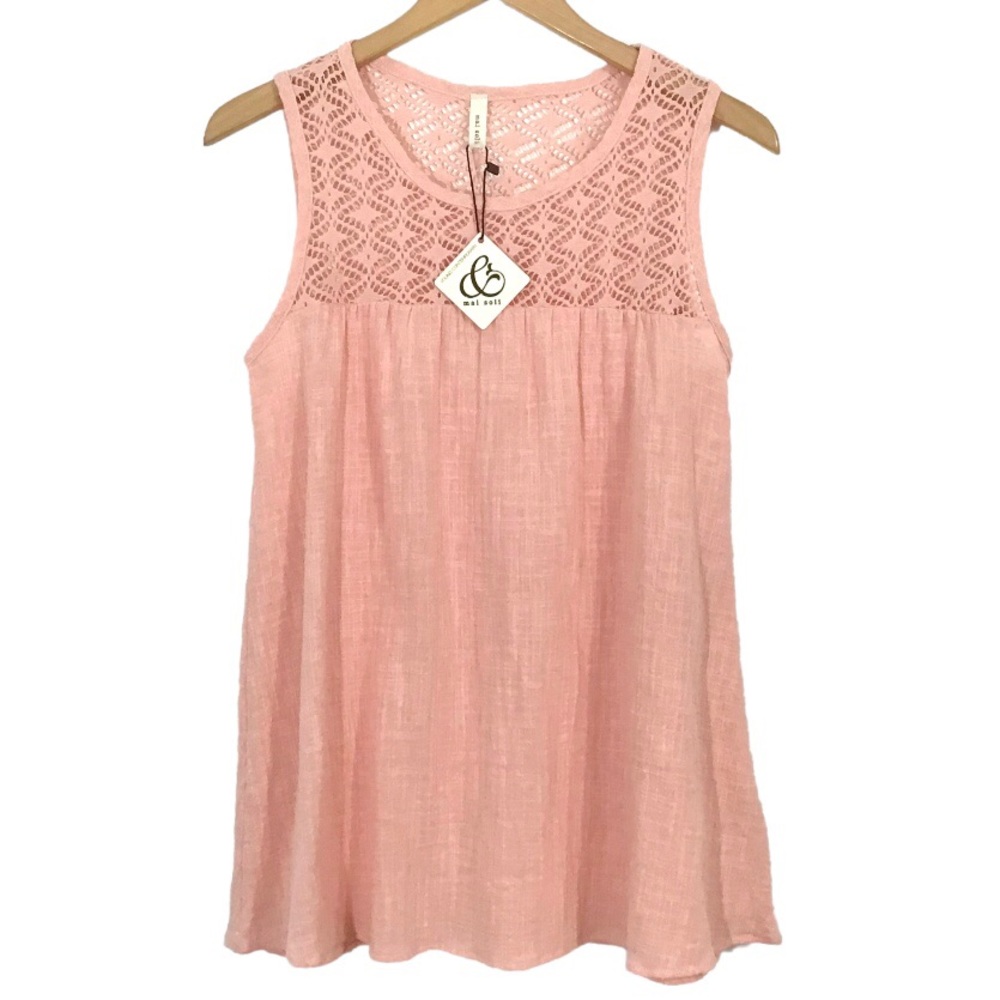 Mai Soli Pink Blush Sleeveless Tank Top Size M Lace Detail USA New With Tag